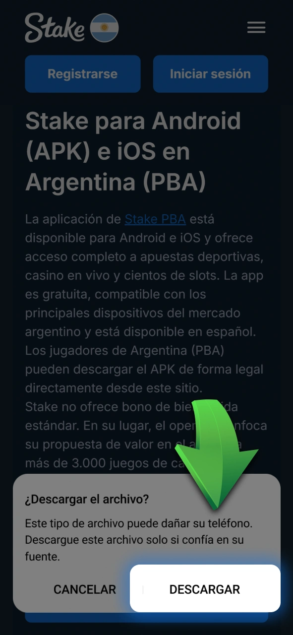 Iniciá la descarga del archivo de instalación para tu celular Android en Stake.