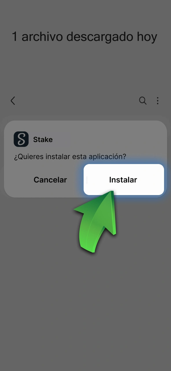 Ejecutá el instalador oficial del paquete para configurar Stake en Android.