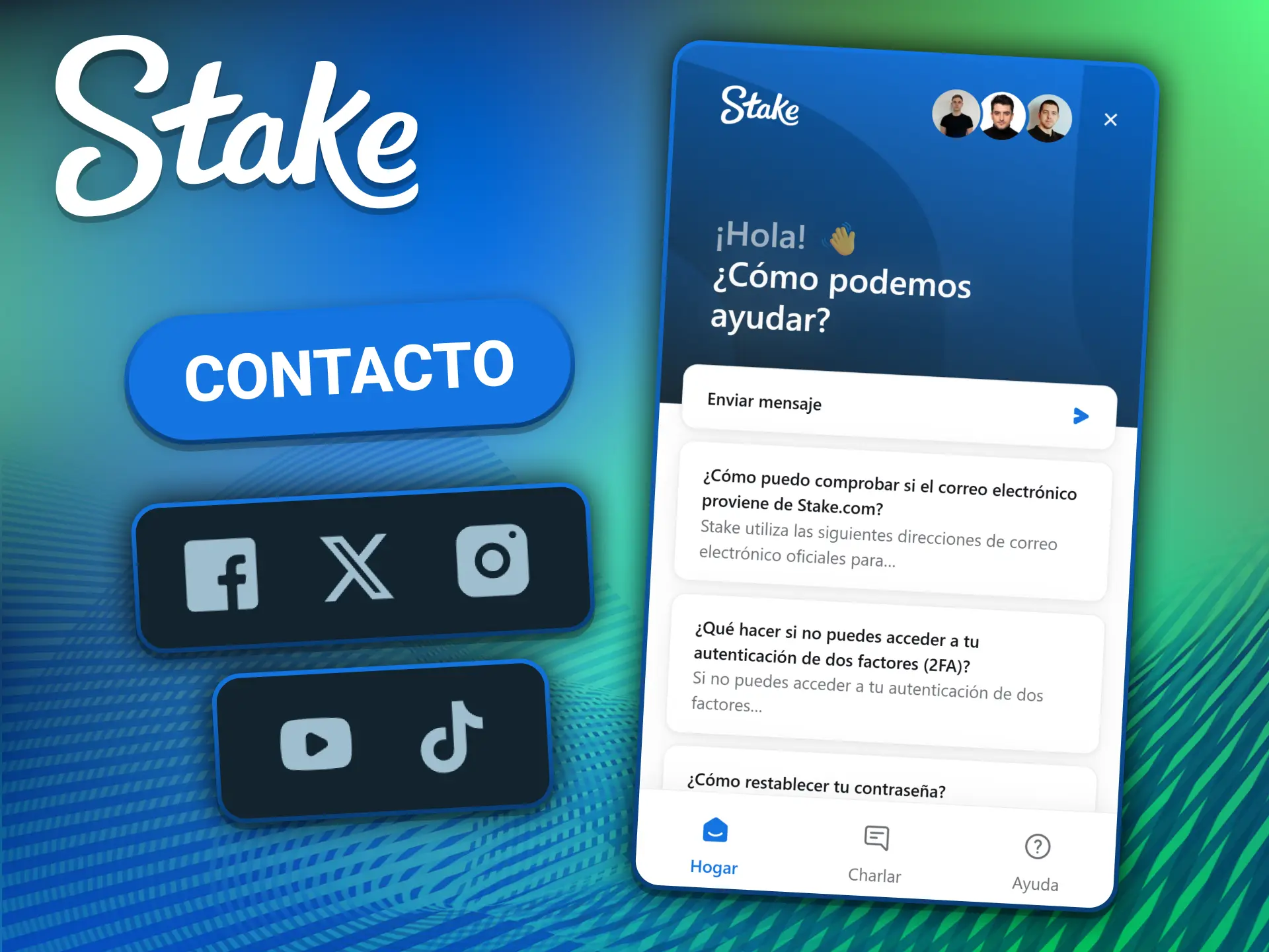 Comunicate con el servicio de atención al cliente disponible 24/7 en la app de Stake.