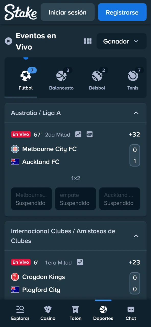 Revisá las cuotas en vivo y los partidos del día en la interfaz deportiva de Stake.