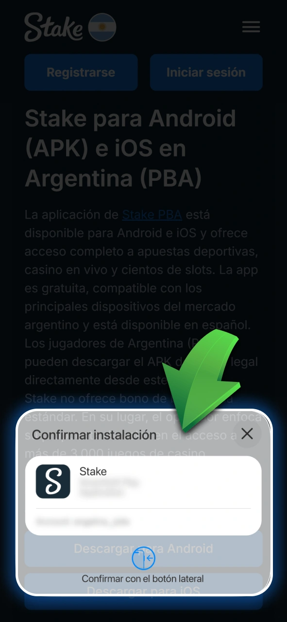 Confirmá la instalación del acceso directo de la app en tu dispositivo Apple con Stake.