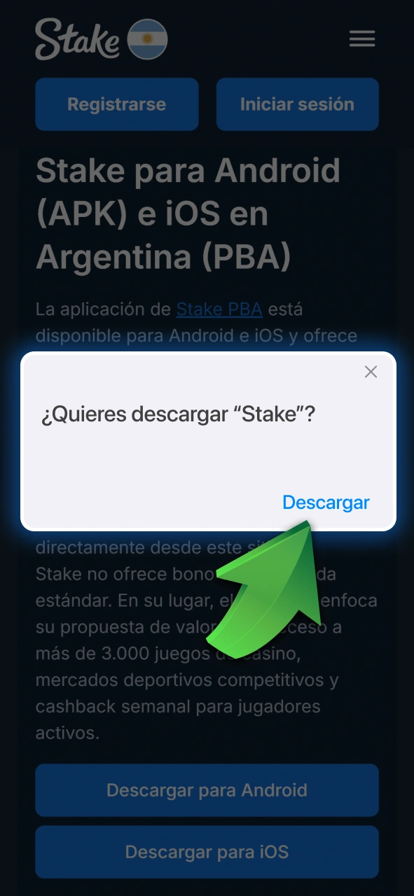 Descargá la aplicación web para iPhone de manera rápida y segura en Stake.