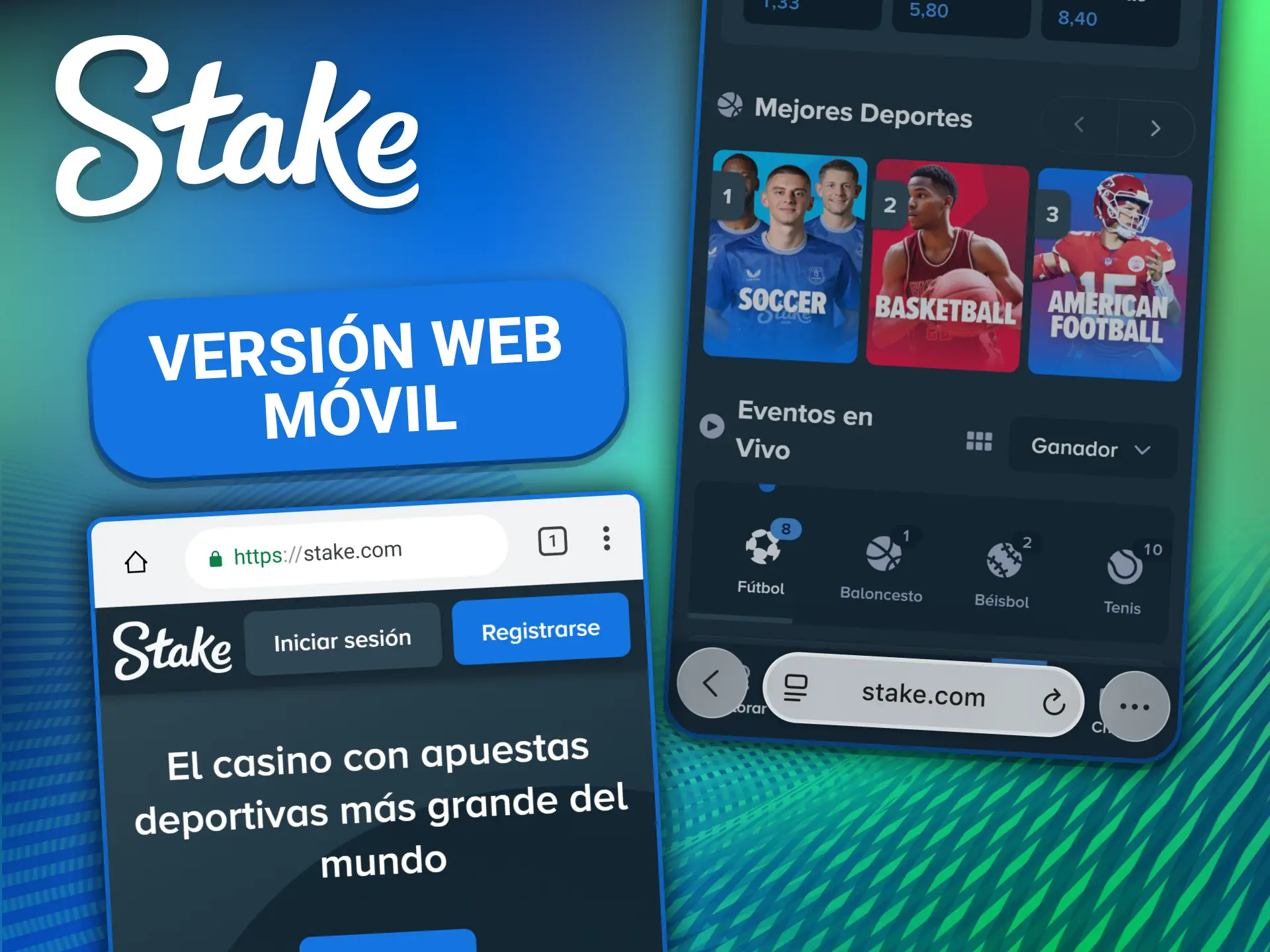Navegá por la versión web móvil adaptada para cualquier smartphone en Stake.