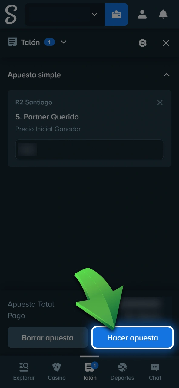 Confirmá tu boleto y realizá tu apuesta para la carrera de caballos en Stake.