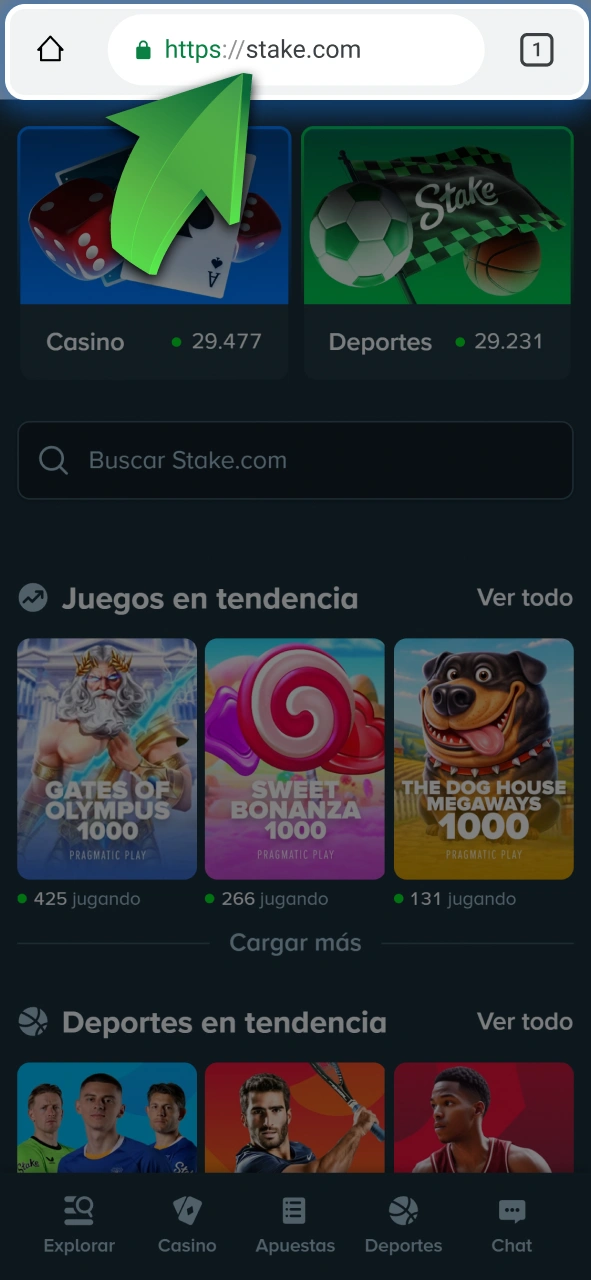 Accedé al sitio móvil o la app para disfrutar de las apuestas en eSports en Stake.