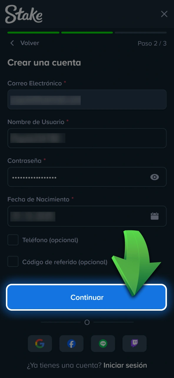 Registrate en pocos pasos para empezar a apostar en torneos de eSports en Stake.