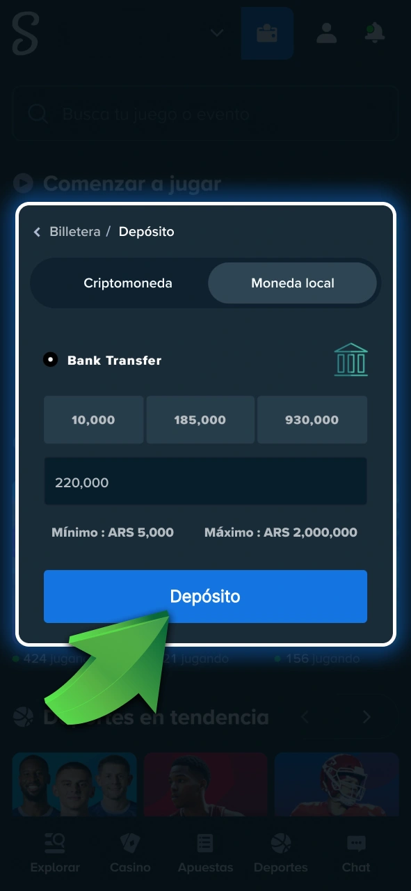 Ingresá dinero a tu cuenta para apostar en tus videojuegos preferidos en Stake.