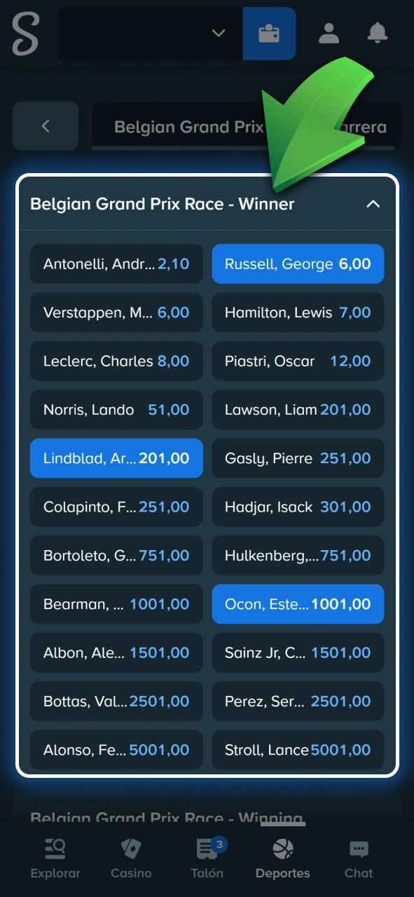 Elegí el Gran Premio o la carrera de Fórmula 1 a la que querés apostar en Stake.