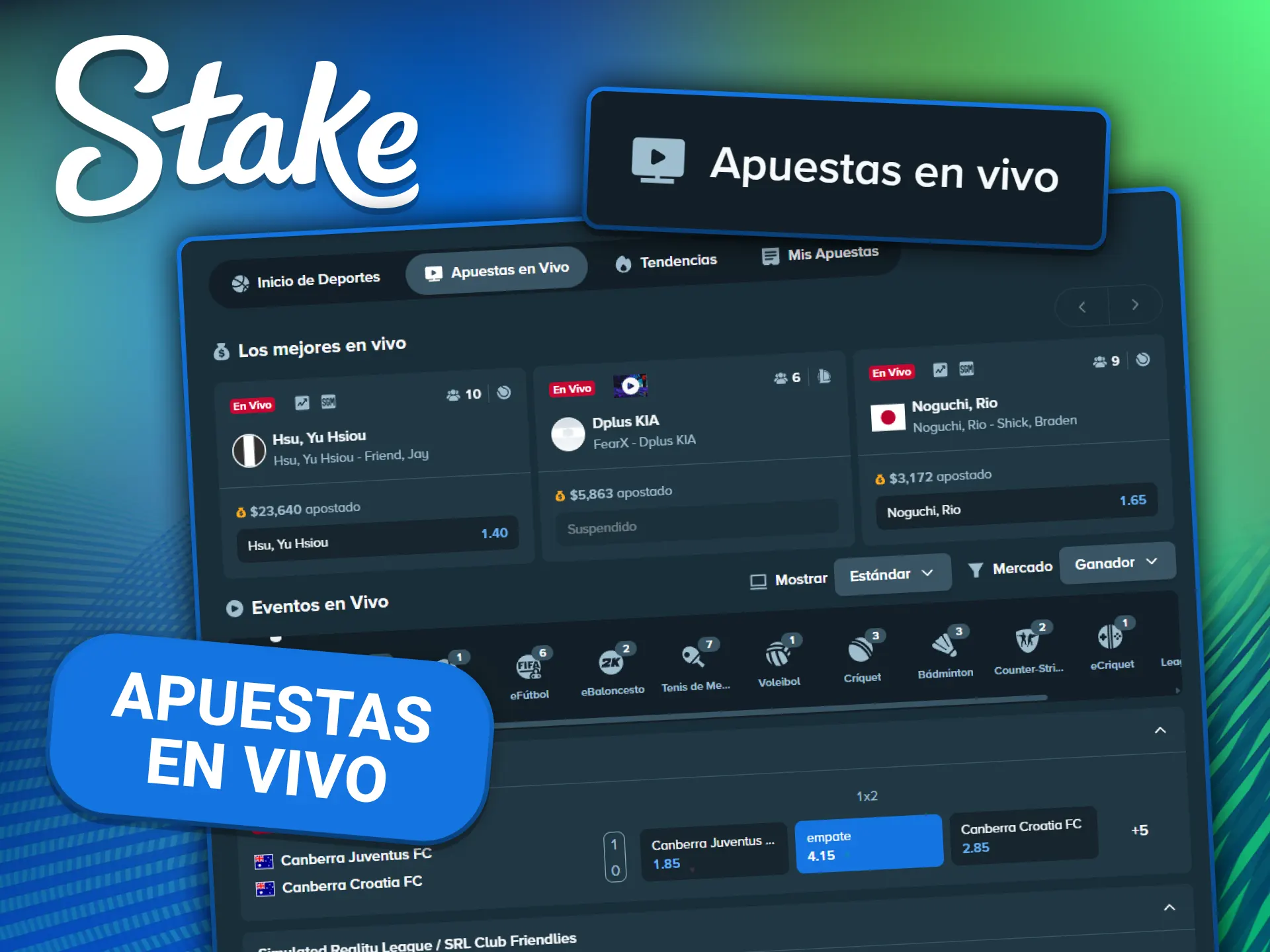 Realiza tus apuestas deportivas en directo en la página web oficial de Stake.