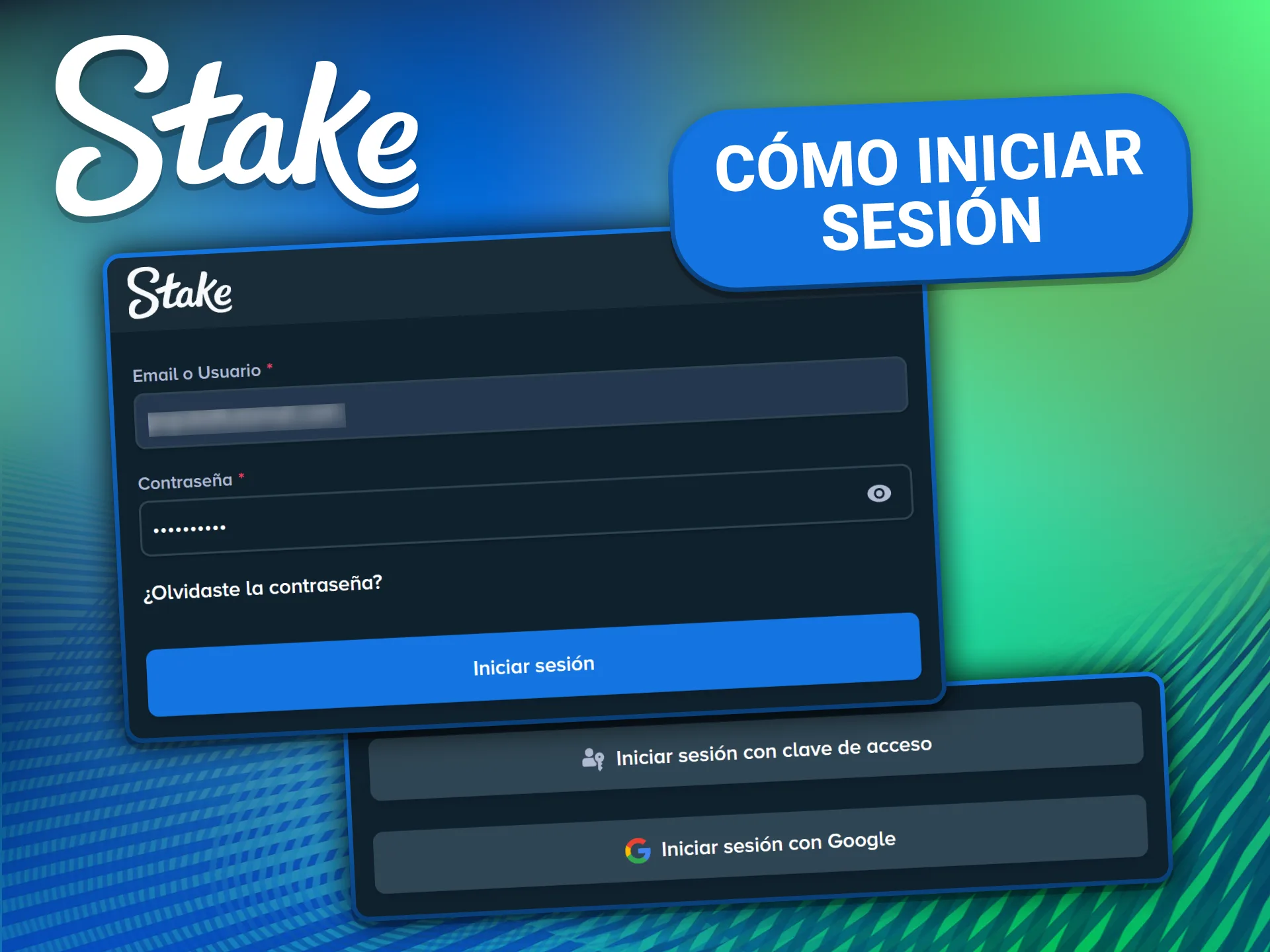 Pantalla de inicio de sesión en Stake con campos de usuario, contraseña y autenticación en dos pasos.