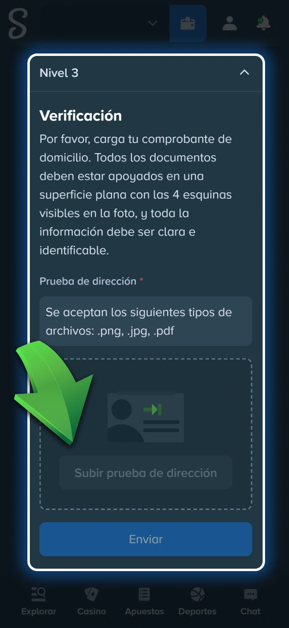 Adjuntá un comprobante de domicilio válido para completar la verificación en Stake.