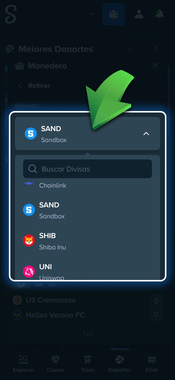 Elegí el método de retiro o la billetera de criptomonedas preferida en Stake.