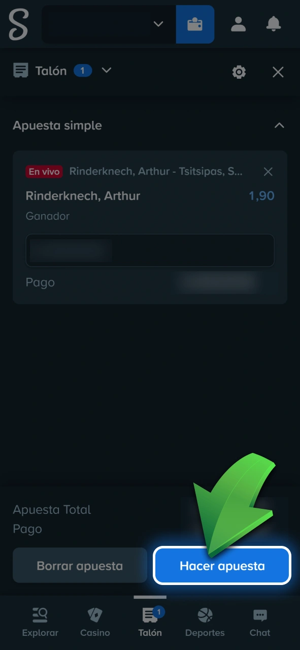 Confirmá tu cupón y realizá tu apuesta de tenis en Stake.