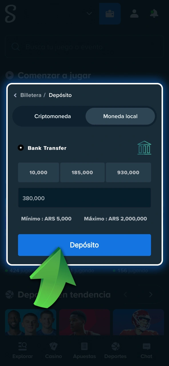 Cargá saldo en tu cuenta para hacer tus jugadas en tenis en Stake.
