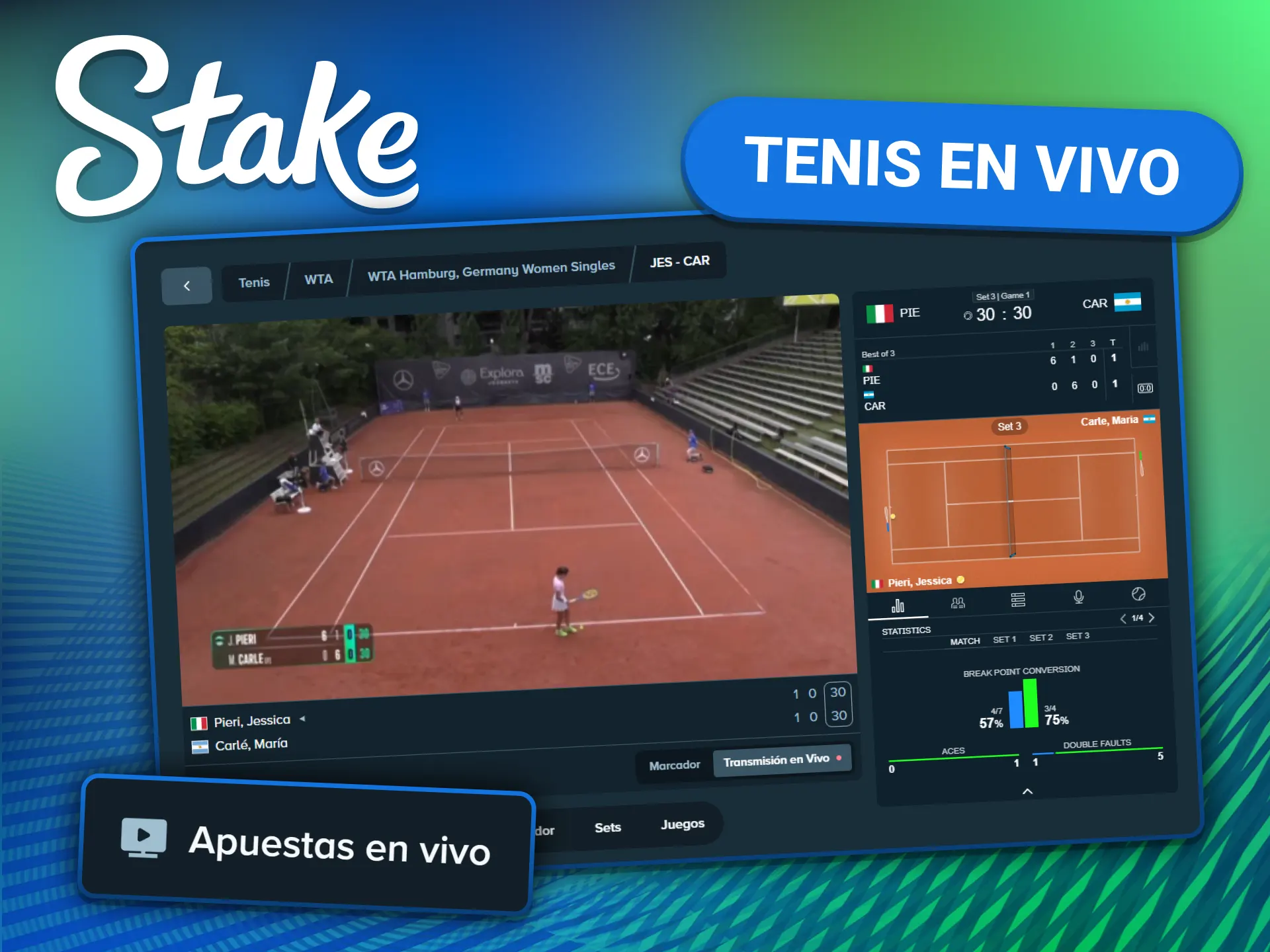 Apuestas de tenis en directo en la página web oficial de Stake.