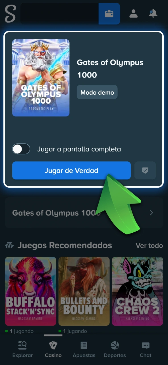 Seleccioná entre el modo demo gratuito o jugar por dinero real en Stake.